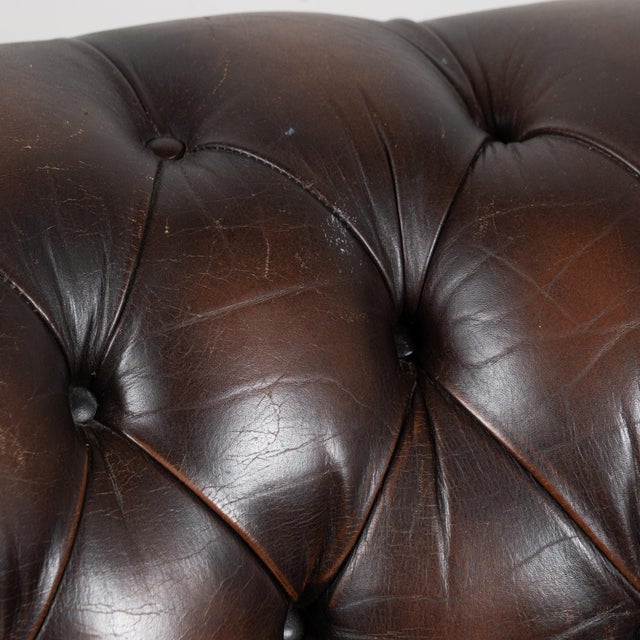 Pair, Chesterfield Brown Leather Armchair Club Chairs, Denmark Circa 1940-60 For Sale - Image 11 of 16