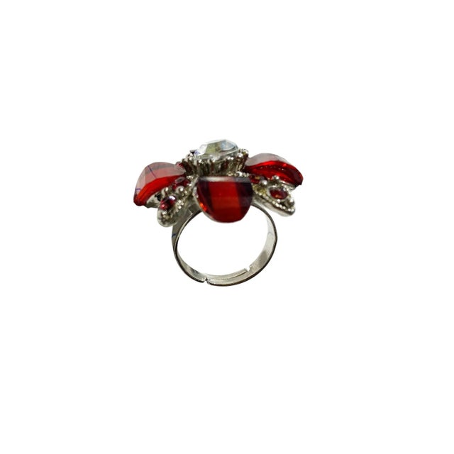 Mid-Century Modern Vintage Ring Silver Tone With Unique Flower Shape Size 12 Resizable For Sale - Image 3 of 6