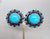 1950s Vintage 1950s Signed Crown Trifari Big Cabochon Faux-Turquoise & Faux-Garnet Clip Earrings-2 Pieces For Sale - Image 5 of 8