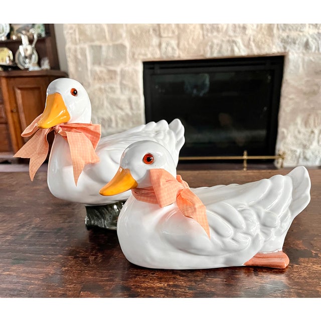 Glass 1980s Glazed Terra Cotta Ducks by Earth Needs Ltd. - A Pair For Sale - Image 7 of 14