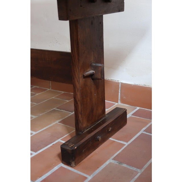 Oak Side Table with Pegged Trestle Base, France, 1950s For Sale - Image 4 of 12