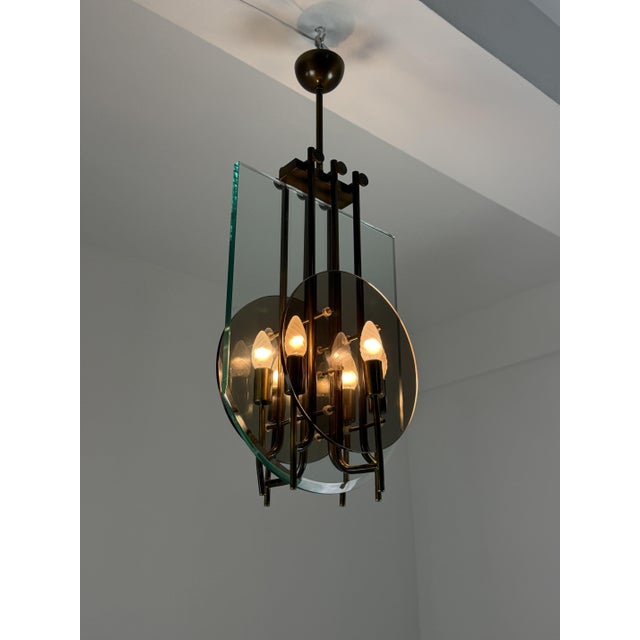 Metal Six-Light Chandelier in Brass and Nile Green Murano Glass, 1960s For Sale - Image 7 of 14