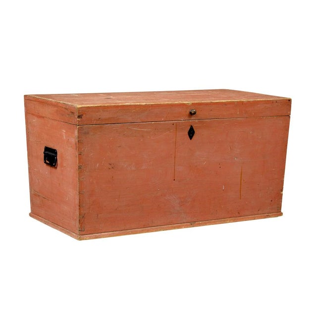 Antique Scandinavian Pine Flat Top Trunk, 1890 For Sale - Image 9 of 9