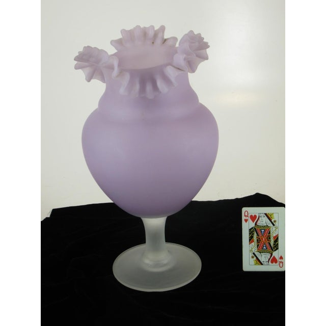 1970s 1970s Glass Vase Large 13" Victorian Purple Mouth Blown Frosted with Ruffle Top For Sale - Image 5 of 10