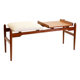 Vintage Italian Wooden Bench with Boucle Seat, 1960s For Sale