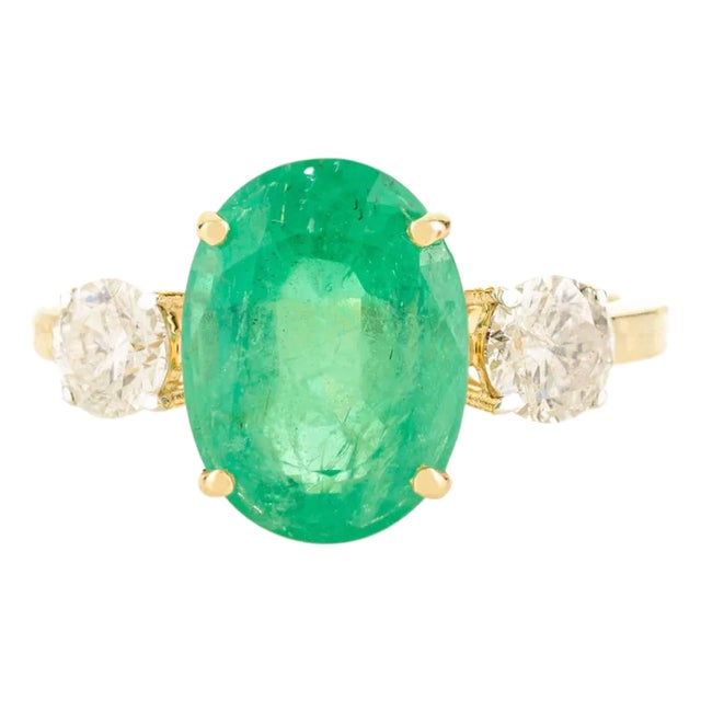 3.63 Carat Emerald Diamond 14k Gold Modern Engagement Ring Size 5.5 For Sale