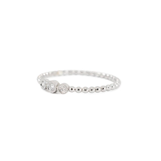 14k White Gold 0.03ctw Diamond Bezel Milgrain Beaded Band Ring, Size 7 For Sale - Image 4 of 8