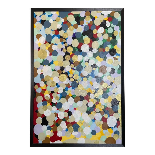 Large Abstract Oil Painting of Colorful Dots For Sale