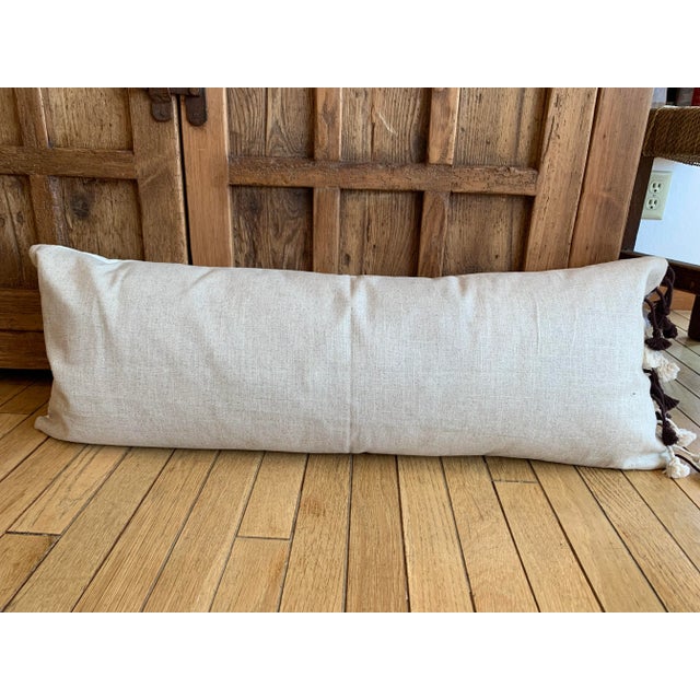 Long Lumbar Pillow with Tasseled Fringe (33x12"), White & Black Stripe Ideal size for a queen bed. Includes goose down...