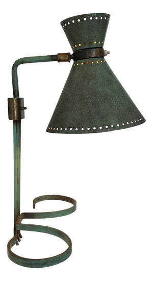Vintage Adjustable Wall Lamp in Brass and Patinated Green, 1950