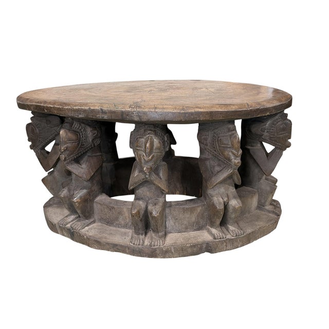 Vintage Large Baga Carved Stool /Table Nimba Kneeling Figures 27.5" W For Sale - Image 11 of 12