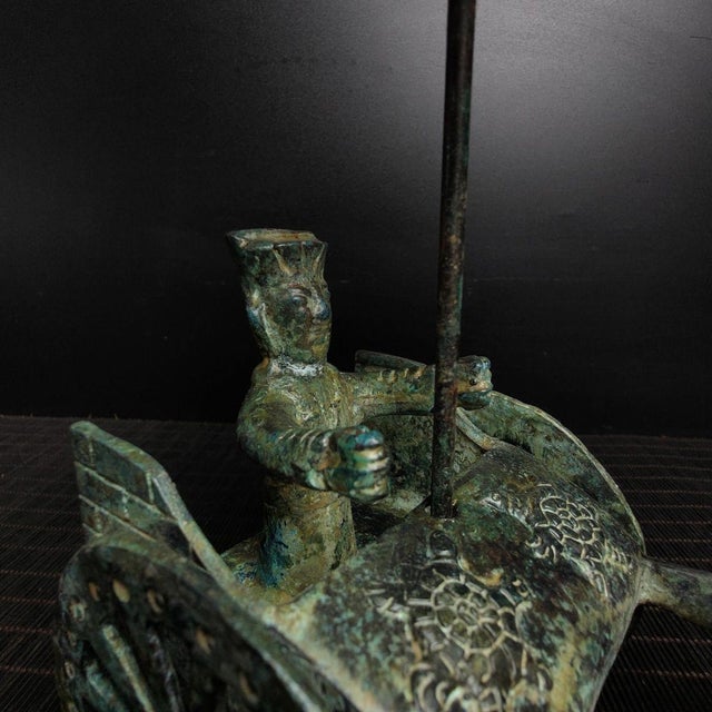 Chinese Bronze Horse & Chariot Sculpture With Verdigris Patina For Sale In Los Angeles - Image 6 of 9