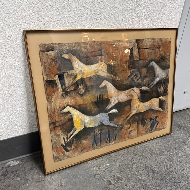 Figurative Monica Stobie “Twilight Ponies” Pastel on Bark Paper, 1993 For Sale - Image 3 of 12