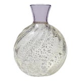 Vintage Murano Lavender Purple Rim Silver Flecks Italian Art Glass Ribbed Flower Vase For Sale