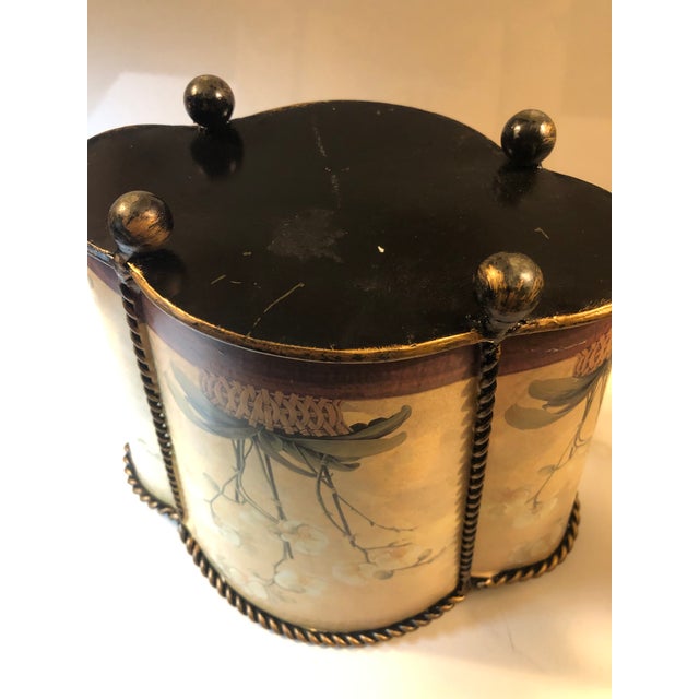 Metal Vintage Tole Orchid Wastebasket With Scalloped Edge For Sale - Image 7 of 10