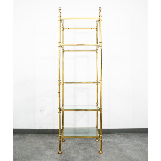 Mid Century Modern Display Cabinet Etagere Compact Brass Glass Shelving Unit For Sale - Image 12 of 12