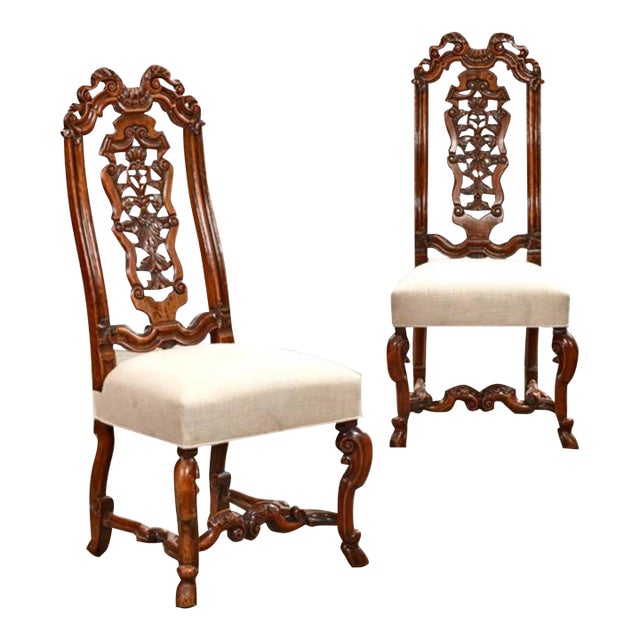Pair Baroque Carved Walnut Side Chairs For Sale