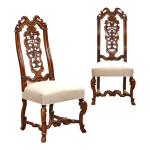 Pair Baroque Carved Walnut Side Chairs