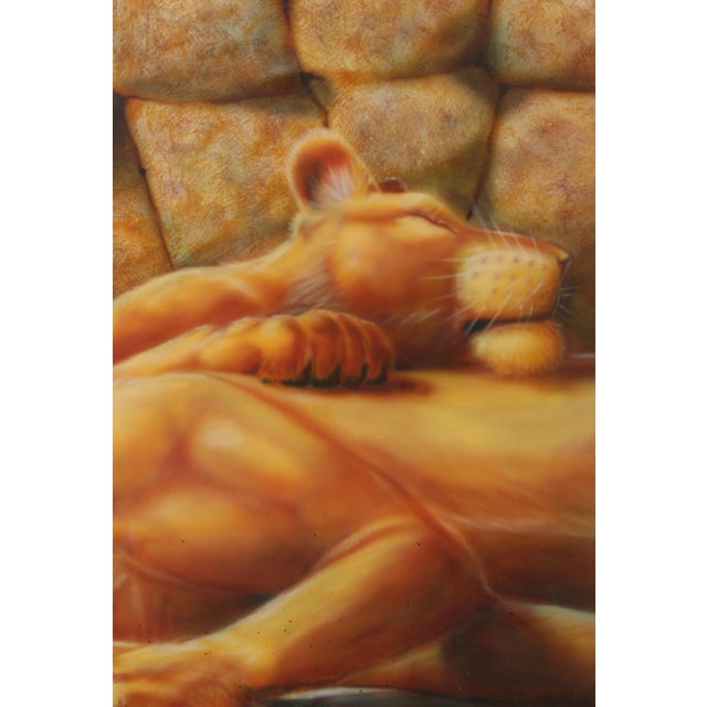 Contemporary 1970's Safari Lions Sleeping Large Scale Original Painting, Signed For Sale - Image 9 of 11