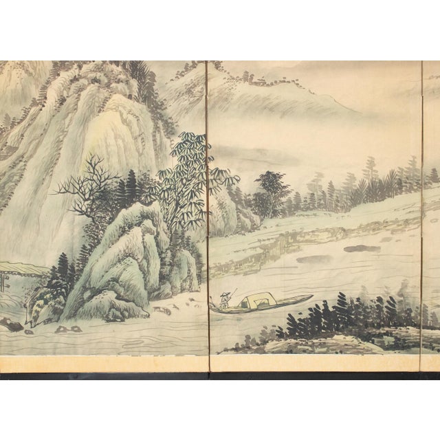 1970s Ming Style Monochrome Silk Screen "Mountain Landscape With River" For Sale - Image 9 of 18