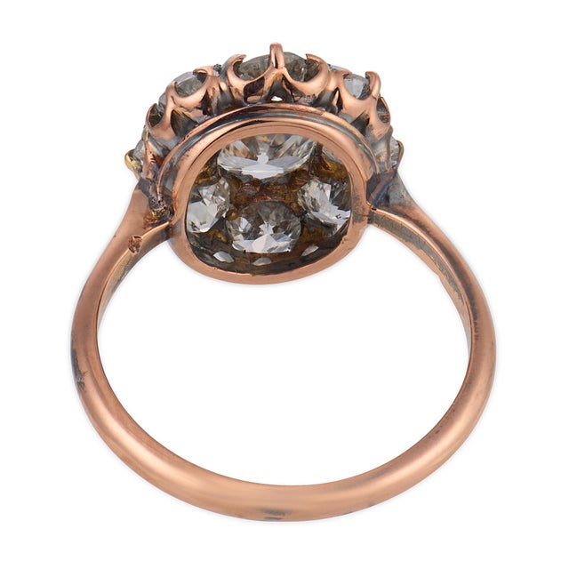 1900-1909 Victorian Gia 1.06 Carat Diamond 14k Gold and Silver Cluster Ring, Size 5.75 For Sale In Los Angeles - Image 6 of 6
