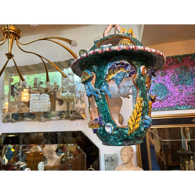 Blue 1950s Italian Glazed Terracotta Lantern For Sale - Image 8 of 10