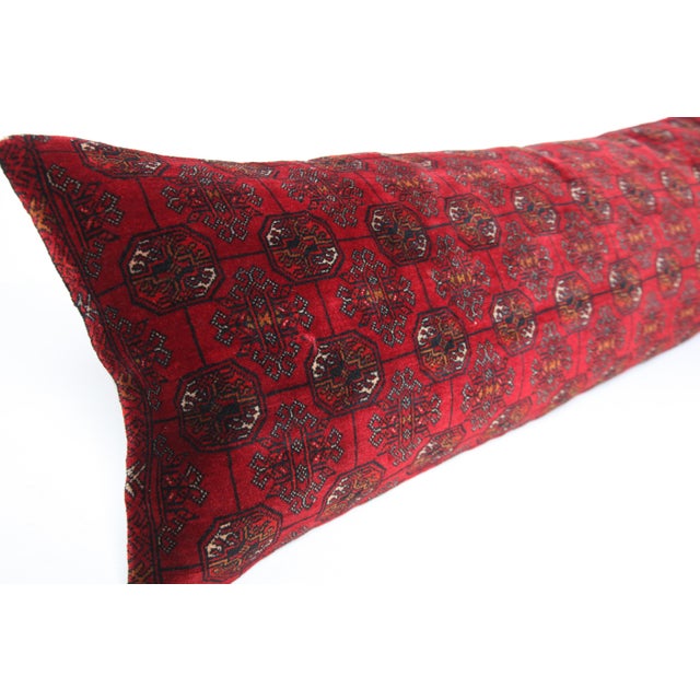 Textile Vintage Turcoman Hand Knotted Wool Pillow – Decorative Sofa Throw Rug Pillow Cover -16'' X 46'' For Sale - Image 7 of 10