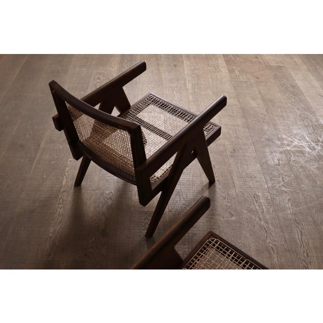Brown Lounge Chairs PJ-SI-29-A in Teak and Cane by Pierre Jeanneret, 1950s Set of 2 For Sale - Image 8 of 18