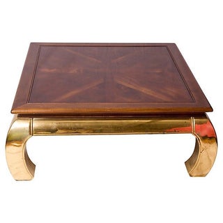 Brass and Wood Ming Cocktail Table For Sale