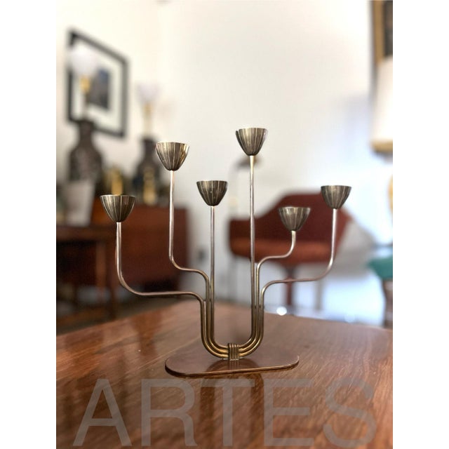 1950s Mid-Century Swedish Brass Candelabra by Gunnar Ander For Sale - Image 10 of 10