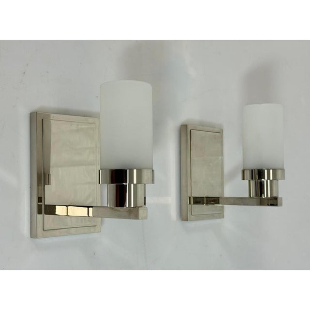 Pair of Marian Jamieson "Six of One" Nickel Wall Sconces With Frosted Glass For Sale In Los Angeles - Image 6 of 17