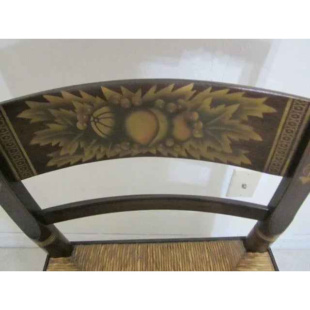 Textile Early 1900s Antique Hitchcock Style Black Gold Stenciled Farmhouse Rush Seat Side Chair For Sale - Image 7 of 12