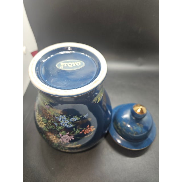 Toyo Toyo Kiku Cobalt Blue Lidded Ginger Jar For Sale - Image 4 of 4