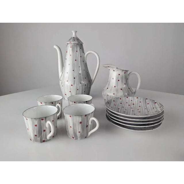 Beautiful coffee set composed of 10 pieces: coffee maker, milk jug, 4 cups and 4 dishes of the 1950 In Galicia, Spain. To...