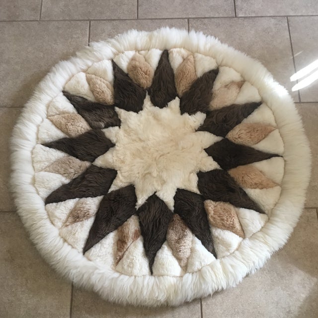 Vintage Round Peruvian Alpaca Wool Rug 4′ × 4′ Chairish