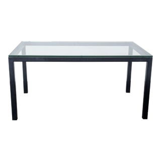 Crate & Barrel Glass Top Parsons Dining Table For Sale