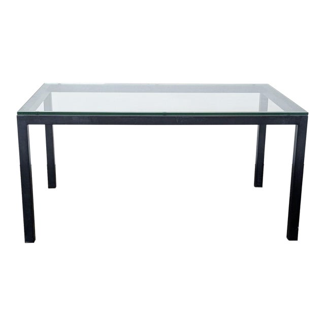 Crate & Barrel Glass Top Parsons Dining Table For Sale