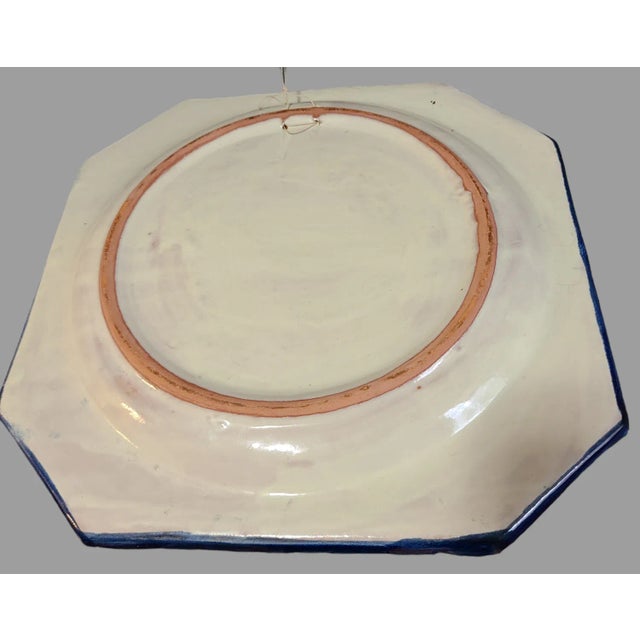 Late 20th Century Italian Majolica Hand Painted Floral Pomegranate Platter Wall Hanging #2 For Sale - Image 6 of 6