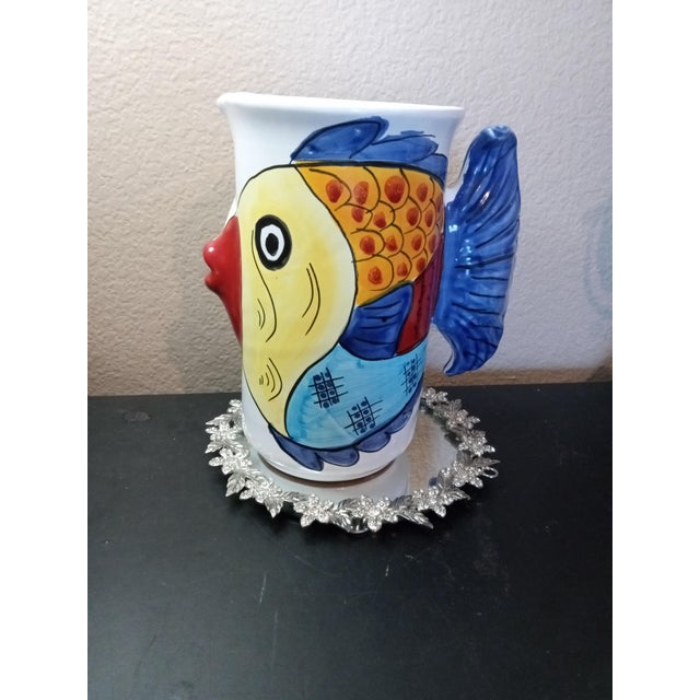1980s Exquisite Ceramiche Desuir Majolica Vietri Kissing Fish Pitcher For Sale In Dallas - Image 6 of 6