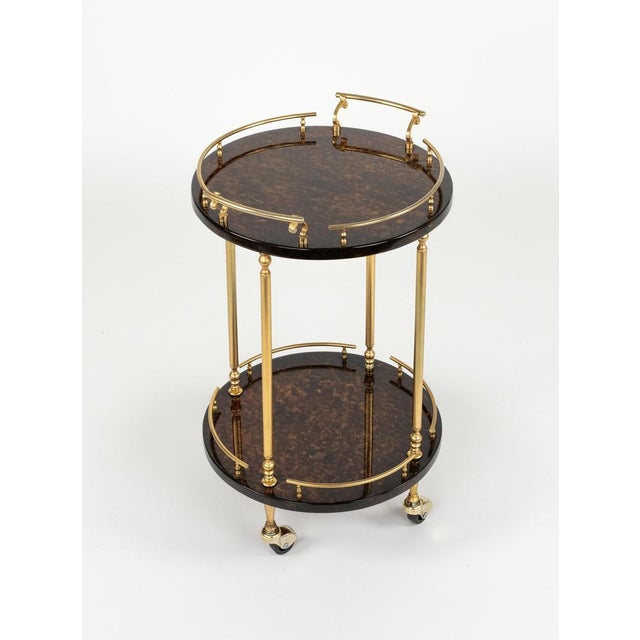 Brown Mid-Century Modern Serving Bar Cart in Goatskin and Brass by Aldo Tura, 1960s For Sale - Image 8 of 17
