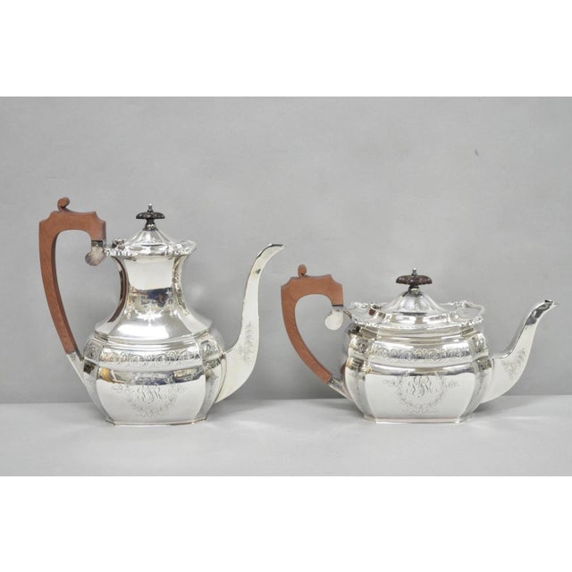 Antique Bailey Banks & Biddle English Edwardian Silver Plated Engraved and Monogrammed Tea Service Set - 4 Pcs. Set...