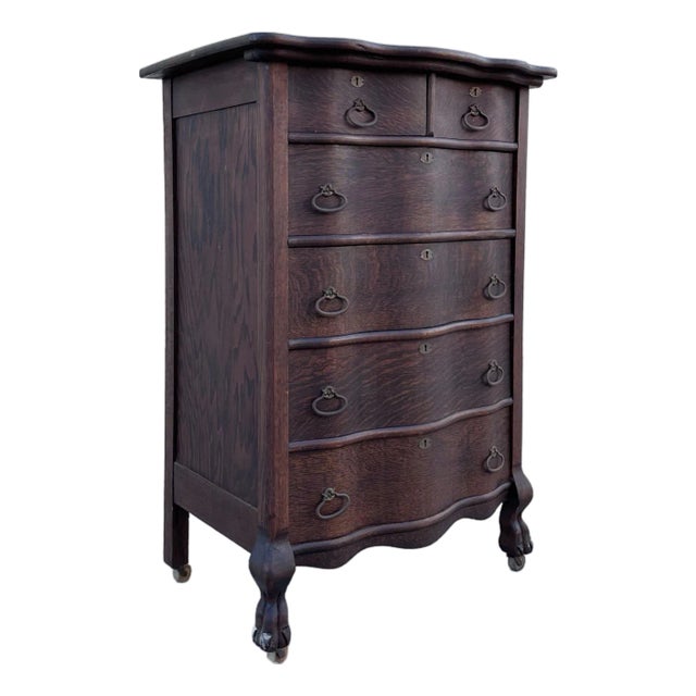 Antique Tiger Oak Chest on Casters For Sale