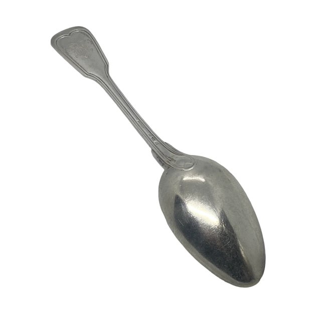 Antique French Christofle “Chinon” Glossy Silver Plate European Place Oval Soup Spoon With Monogram For Sale In Washington DC - Image 6 of 13