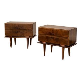 1960s A Pair of Burl Walnut Nightstands For Sale