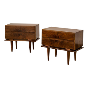 1960s A Pair of Burl Walnut Nightstands
