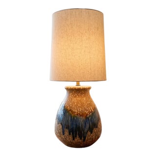 Vintage MCM Drip Glaze Studio Pottery Table Lamp | Cobalt & Amber Circa 1970s For Sale