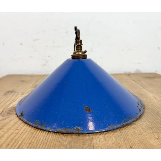 Industrial Blue Enamel Factory Pendant Lamp, 1950s For Sale - Image 11 of 18