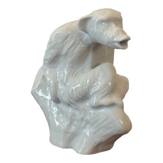 French Art Deco White Ceramic Monkey Creamer - Figural Primate Pitcher For Sale