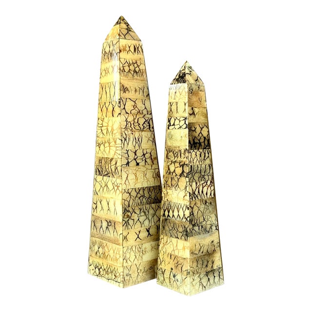 Vintage Boho Coconut Skin Obelisks - Set of 2 For Sale