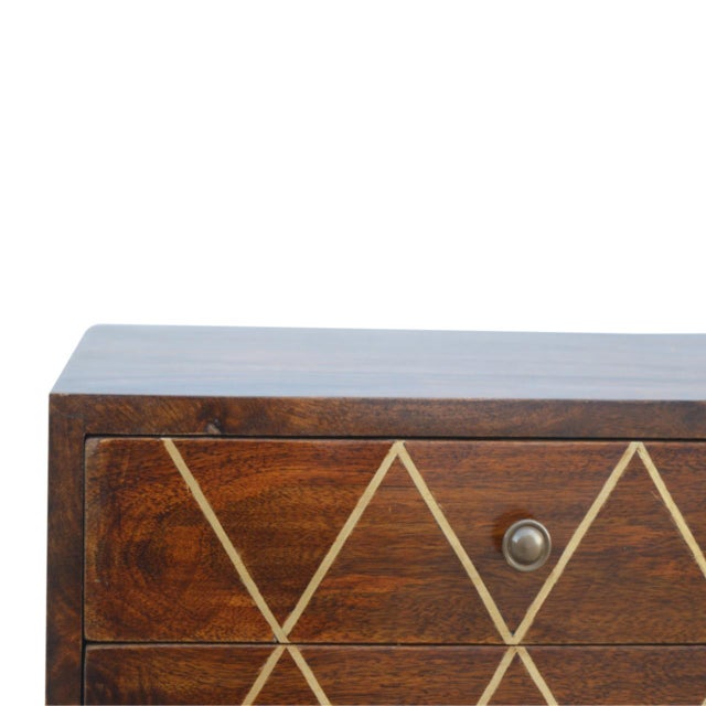 Geo Brass Inlay Chestnut Nightstand For Sale - Image 4 of 7